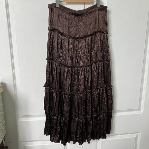 Vintage Le Chateau Maxi Skirt Womens S Tiered Brown Satin Sequin Y2K Made Canada - Picture 3 of 9